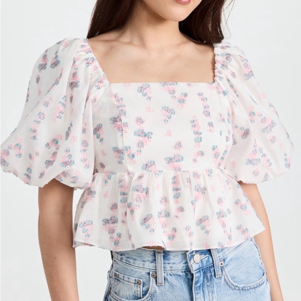 Endless Rose Floral Puff Sleeve Blouse - White and Pink